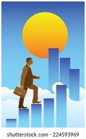 Vector illustration on the theme of progress, path to success, conquering the peaks and growth