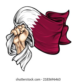 Vector illustration on the theme qatar independence day. Hands with qatar national flags. Vector of the national flag of qatar