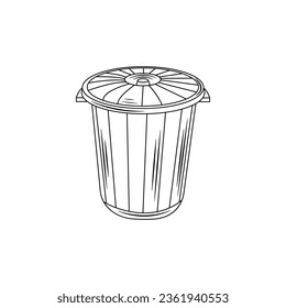 Vector illustration on the theme of recycling garbage. Garbage can on white background in outline style