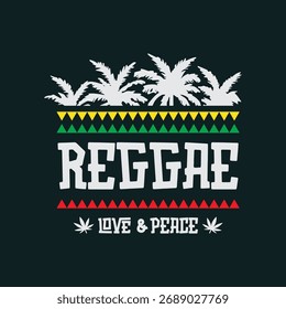 Ilustración vectorial sobre la música reggae. Lema: amor y paz. Diseño de Antiguas.  Tipografía, gráficos de camisetas, póster, Anuncio, volante, postal
