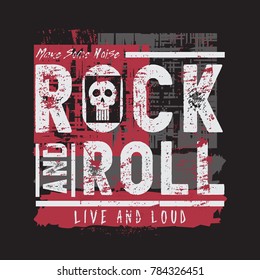 Ilustración vectorial sobre el tema del rock and roll.  Diseño de época. Borde fondo.  Tipografía de cráneo, gráficos de camisetas, impresos, afiches, pancartas, volante, postal