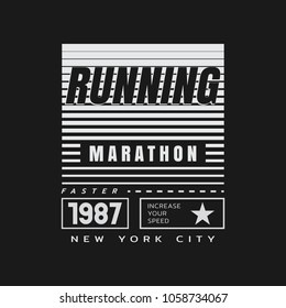 Vector illustration on a theme of run and running in New York City. Sport typography, t-shirt graphics, poster, print, run, banner, flyer, postcard