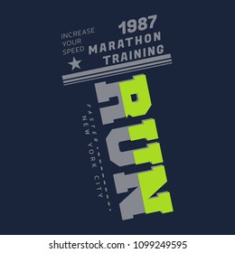 Vector illustration on a theme of run and running in New York City. Sport typography, t-shirt graphics, poster, print, run, banner, flyer, postcard