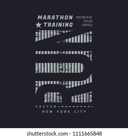 Vector illustration on a theme of run and running in New York City, Brooklyn. Vintage design. Grunge background. Sport typography, t-shirt graphics, poster, print, banner, flyer, postcard