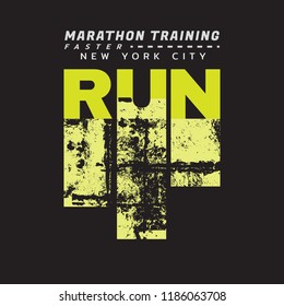 Vector illustration on a theme of run and running in New York City. Sport typography, t-shirt graphics, poster, print, run, banner, flyer, postcard