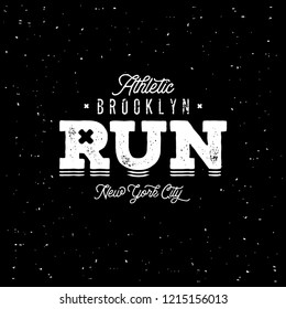 Vector illustration on the theme of run and running. Grunge background. Typography, t-shirt graphics, print, poster, banner, flyer, postcard