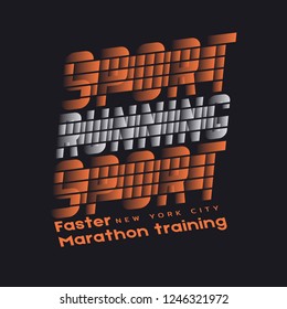 Vector illustration on a theme of run and running in New York City. Abstract design. Sport typography, t-shirt graphics, poster, print, run, banner, flyer, postcard