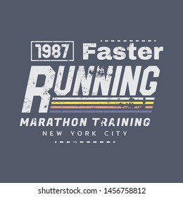 Vector illustration on a theme of run and running in New York City.  Vintage design. Grunge background.  Sport typography, t-shirt graphics, poster, print, run, banner, flyer, postcard