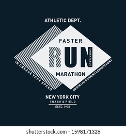 Vector illustration on a theme of run and running in New York City. Sport typography, t-shirt graphics, poster, print, run, banner, flyer, postcard - Vector