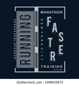 Vector illustration on a theme of run and running in New York City. Sport typography,t-shirt graphics, poster, print, run, banner, flyer, postcard