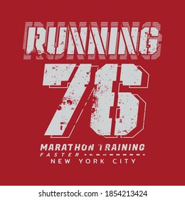 Vector illustration on a theme of run and running in New York City. Vintage design. Grunge background.  Number sport typography, t-shirt graphics, poster, print, run, banner, flyer, postcard