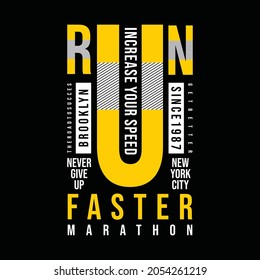 Ilustración vectorial sobre un tema de ejecución más rápida en la ciudad de Nueva York, diseño de tipografía, gráficos de camisetas