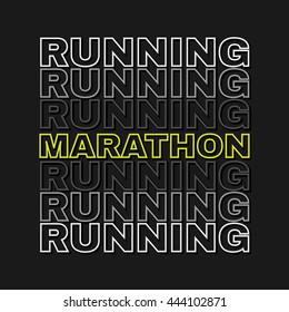 Vector illustration on the theme of run and running. Typography, t-shirt graphics, poster, print, banner, stamp, postcard, flyer