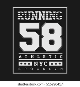 Vector illustration on the theme of run and running in New York City, Brooklyn. Number sport typography, t-shirt graphics, poster, print, banner, flyer, postcard