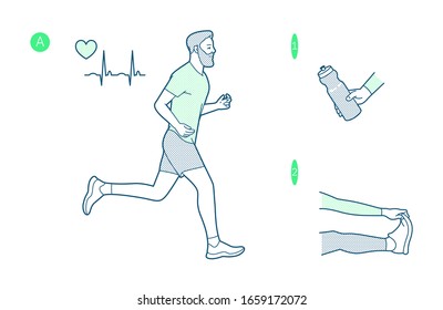 Vector illustration on the theme of running. Slogan. T-shirt graphics, poster, print, banner, flyer postcard motivational. The bearded man training.
