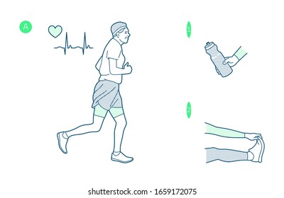 Vector illustration on the theme of running. Slogan. T-shirt graphics, poster, print, banner, flyer postcard motivational. Elderly lady dressed in sportswear training.