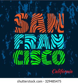 Vector illustration on the theme of San Francisco, California. Typography, t-shirt graphics, poster, banner, flyer, postcard