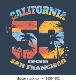 Vector illustration on the theme of San Francisco, California. Grunge design. Number sport typography, t-shirt graphics, poster, print, banner, flyer and postcard

