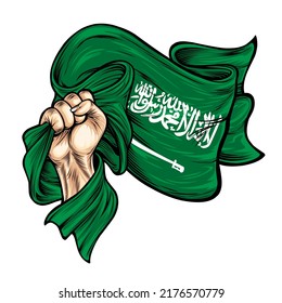 Vector Illustration on the theme saudi arabia Independence Day. Hands with saudi arabia flags. Vector of the national flag of saudi arabia