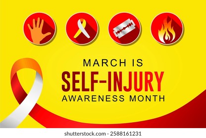 Vector illustration on the theme of Self Injury Awareness Month In honor of Adolescence, which occurs annually during the month of March. Best for banners, posters, and social media posts.