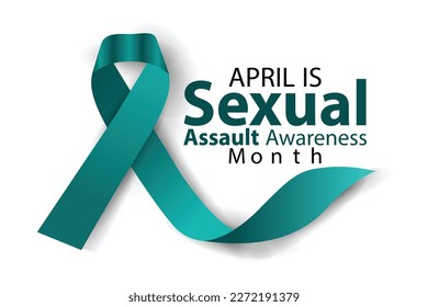 Vector illustration on the theme of Sexual Assault awareness Month of April.text and teal ribbon . Poster , banner design template design
