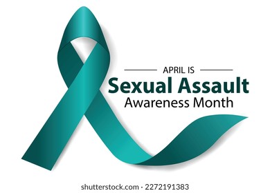 Vector illustration on the theme of Sexual Assault awareness Month of April.text and teal ribbon . Poster , banner design template design