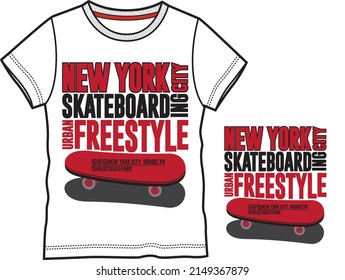 Vector illustration on the theme of skate and skatingboard. Slogan: Brooklyn. Typography, t-shirt graphics, poster, print, banner, flyer, postcard
