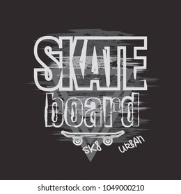 Vector illustration on the theme of skateboard and skateboarding. Vintage design. Grunge background. Sport typography, t-shirt graphics, print, poster, stencil, banner, flyer, postcard