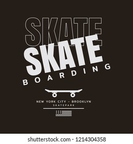 Vector illustration on the theme of skateboard and skateboarding. Sport typography, t-shirt graphics, print, poster, banner, flyer, postcard