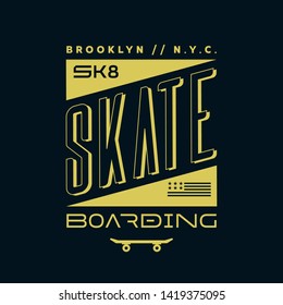 Vector illustration on the theme of skateboard and skateboarding in New York City, Brooklyn.  Typography, t-shirt graphics, print, poster, banner, flyer, postcard