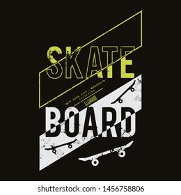 Vector illustration on the theme of skateboard and skateboarding in New York City. Vintage design. Grunge background. Sport typography, t-shirt graphics, print, poster, banner, flyer, postcard