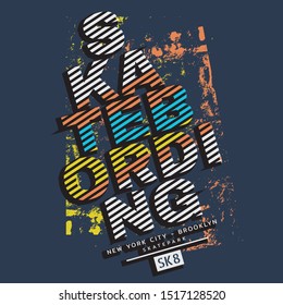 Vector illustration on the theme of skateboard and skateboarding. Vintage design. Grunge background. Sport typography, t-shirt graphics, print, poster, stencil, banner, flyer, postcard