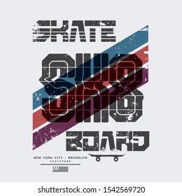 Vector illustration on the theme of skateboard and skateboarding in New York City. Vintage design. Grunge background. 