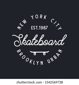 Vector illustration on the theme of skateboard and skateboarding in New York City. Vintage design.  