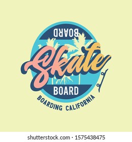 Vector illustration on the theme of skateboard and skateboarding in California. Sport typography, t-shirt graphics, print, poster, banner, flyer, postcard