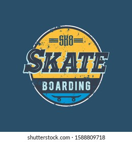 Vector illustration on the theme of skateboard and skateboarding. Vintage design. Grunge background. Stump typography, t-shirt graphics, print, poster, banner, flyer, postcard