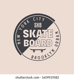 Vector illustration on the theme of skateboard and skateboarding in New York City. Stump typography, t-shirt graphics, print, poster, banner, flyer, postcard