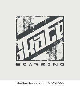 Vector illustration on the theme of skateboard and skateboarding. Vintage design. Grunge background. Sport typography, t-shirt graphics, print, poster, stencil, banner, flyer, postcard
