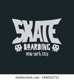 Ilustración vectorial sobre el tema del skateboard y el skateboarding en la ciudad de Nueva York.  Tipografía deportiva, gráficos para camisetas, impresión, afiche, pancarta, volante, postal