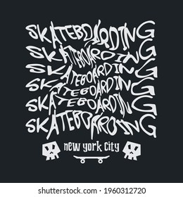 Vector illustration on the theme of skateboard and skateboarding in New York City. Vintage design. Sport typography, t-shirt graphics, print, poster, banner, flyer, postcard