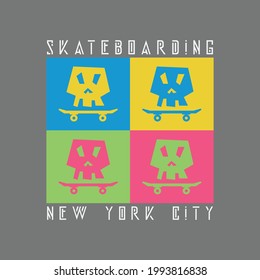 Vector illustration on the theme of skateboard and skateboarding. Skull typography. Sport typography, t-shirt graphics, print, poster, stencil, banner, flyer, postcard