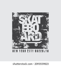 Ilustración vectorial sobre el tema del skateboard y el skateboarding en New York Cit, Brooklyn. Diseño de época. Borde de fondo. Tipografía deportiva, gráficos de camisetas, impresión, afiche, pancarta, volante