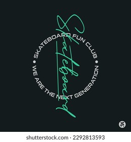Ilustración vectorial sobre el tema del skateboard. Tipografía deportiva, gráficos para camisetas, impresión, afiche, pancarta, volante, postal