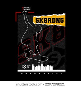 Vector illustration on the theme of skateboard and skateboarding in Brooklyn. Sport typography, t-shirt graphics, print, poster, banner, flyer, postcard,etc	