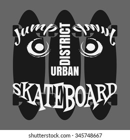 Vector illustration on the theme of skateboard and skateboarding. Typography, t-shirt graphics, poster, banner, flyer, postcard