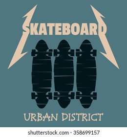 Vector illustration on the theme of skateboard and skateboarding. Typography, t-shirt graphics, poster, banner, flyer, postcard 