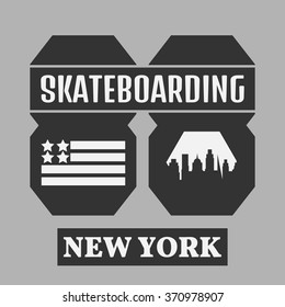 Vector illustration on the theme of skateboard and skateboarding in New York. Typography, t-shirt graphics, poster, banner, flyer, postcard