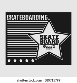 Vector illustration on the theme of skateboard and skateboarding of New York, Brooklyn. Typography, t-shirt graphics, poster, banner, flyer, postcard

