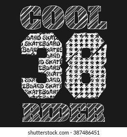 Vector illustration on the theme of skateboard and skateboarding. Typography, t-shirt graphics, poster, banner, print, flyer, postcard