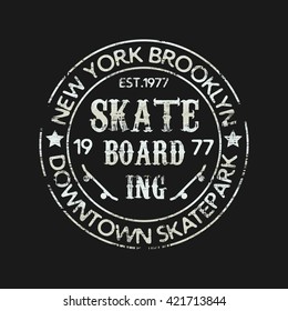 Vector illustration on the theme of skateboard and skateboarding of New York, Brooklyn. Vintage design.  Grunge background.  Typography, t-shirt graphics, poster, banner, stamp, postcard